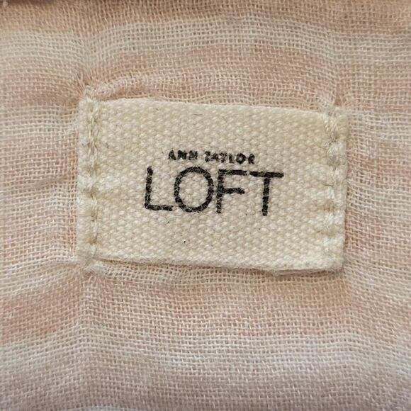 LOFT The Softened Shirt X-Small Crinkled Cotton Semi Sheer Pink White Stripes - Picture 12 of 13